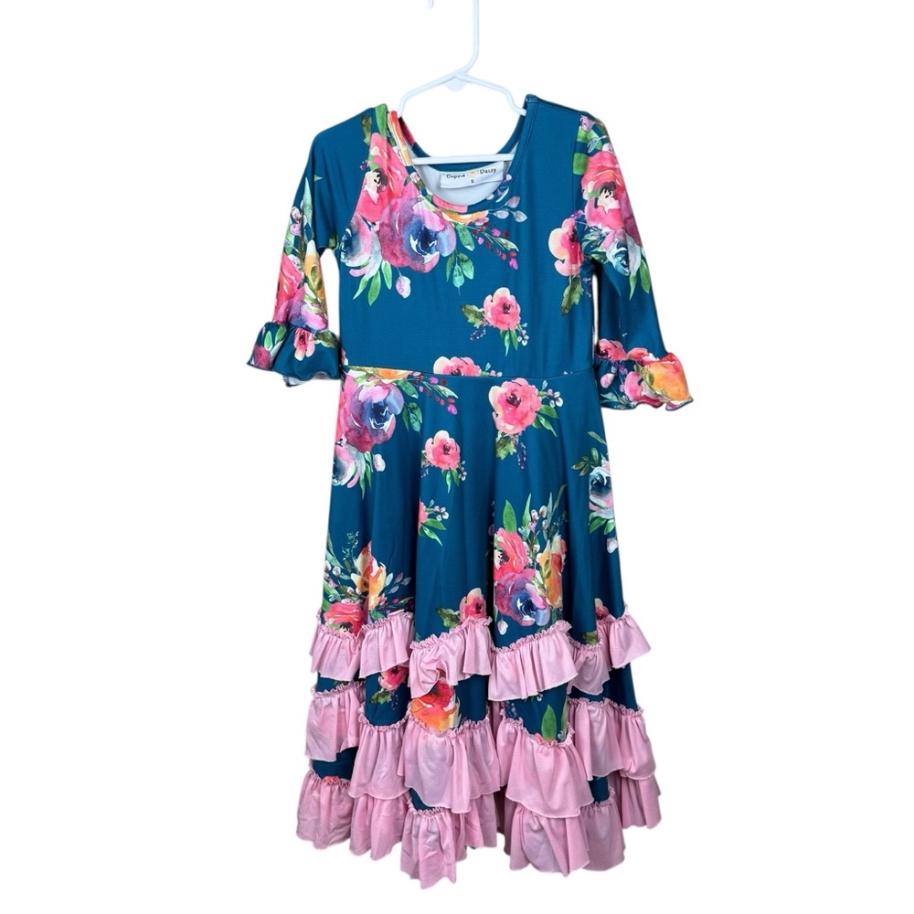 Oopsie Daisy Girls Modest Floral Ruffle Dress Teal Pink Size 5
